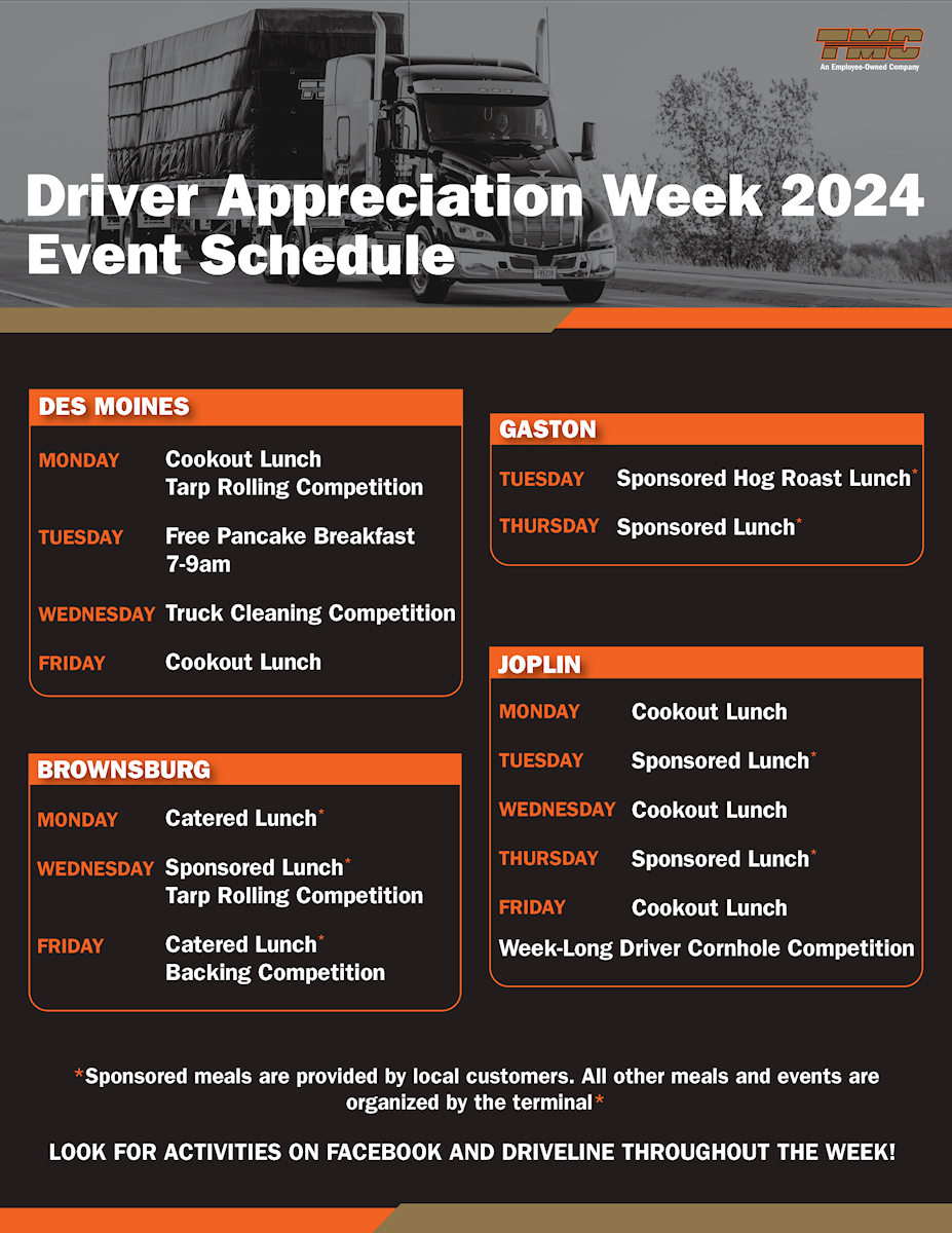 Calendar of events for Driver Appreciation Week